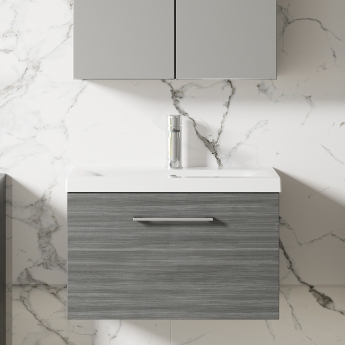 Nuie Arno Wall Hung 1-Drawer Vanity Unit with Basin-1 600mm Wide - Anthracite Woodgrain