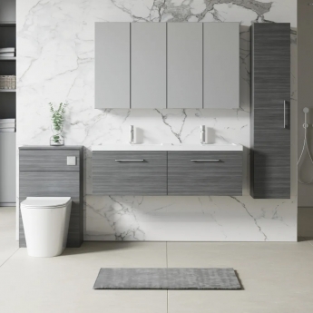 Nuie Arno Wall Hung 2-Drawer Vanity Unit with Double Polymarble Basin 1200mm Wide - Anthracite Woodgrain