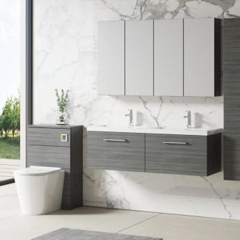Nuie Arno Wall Hung 2-Drawer Vanity Unit with Double Polymarble Basin 1200mm Wide - Anthracite Woodgrain