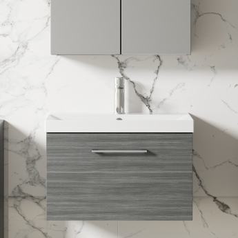 Nuie Arno Wall Hung 1-Drawer Vanity Unit with Basin-3 600mm Wide - Anthracite Woodgrain