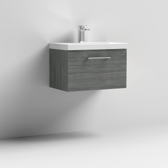 Nuie Arno Wall Hung 1-Drawer Vanity Unit with Basin-3 600mm Wide - Anthracite Woodgrain | Product Image