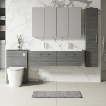 Nuie Arno Wall Hung 2-Drawer Vanity Unit with Double Ceramic Basin 1200mm Wide - Anthracite Woodgrain