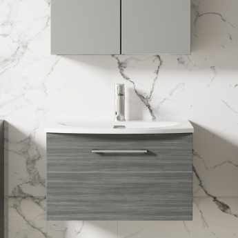 Nuie Arno Wall Hung 1-Drawer Vanity Unit with Basin-4 600mm Wide - Anthracite Woodgrain