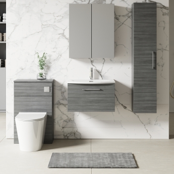 Nuie Arno Wall Hung 1-Drawer Vanity Unit with Basin-4 600mm Wide - Anthracite Woodgrain