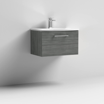 Nuie Arno Wall Hung 1-Drawer Vanity Unit with Basin-4 600mm Wide - Anthracite Woodgrain | Product Image