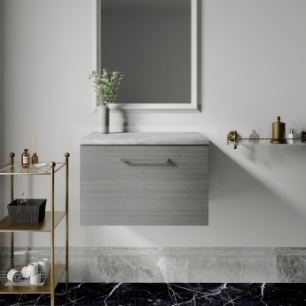 Nuie Arno Wall Hung 1-Drawer Vanity Unit with Bellato Grey Worktop 600mm Wide - Anthracite Woodgrain