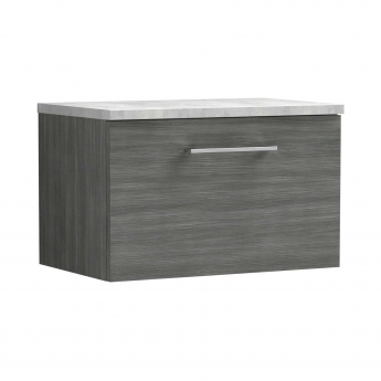 Nuie Arno Wall Hung 1-Drawer Vanity Unit with Bellato Grey Worktop 600mm Wide - Anthracite Woodgrain