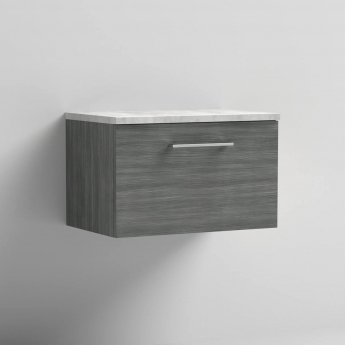 Nuie Arno Wall Hung 1-Drawer Vanity Unit with Bellato Grey Worktop 600mm Wide - Anthracite Woodgrain