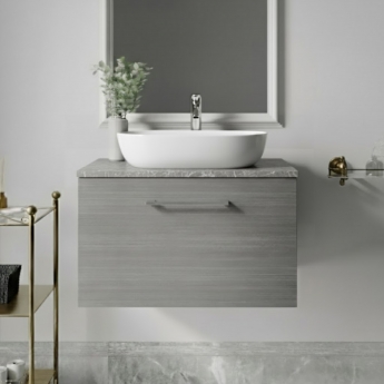 Nuie Arno Wall Hung 1-Drawer Vanity Unit with Bellato Grey Worktop 600mm Wide - Anthracite Woodgrain