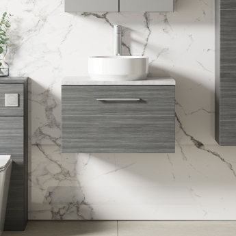 Nuie Arno Wall Hung 1-Drawer Vanity Unit with Bellato Grey Worktop 600mm Wide - Anthracite Woodgrain | Product Image