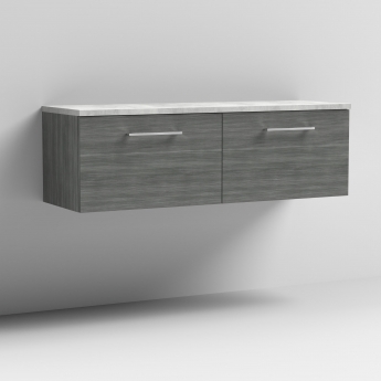 Nuie Arno Wall Hung 2-Drawer Vanity Unit with Bellato Grey Worktop 1200mm Wide - Anthracite Woodgrain | Product Image