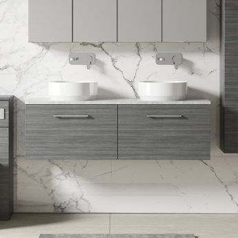 Nuie Arno Wall Hung 2-Drawer Vanity Unit with Bellato Grey Worktop 1200mm Wide - Anthracite Woodgrain | Product Image