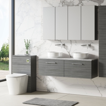 Nuie Arno Wall Hung 2-Drawer Vanity Unit with Bellato Grey Worktop 1200mm Wide - Anthracite Woodgrain | Product Image