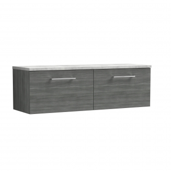 Nuie Arno Wall Hung 2-Drawer Vanity Unit with Bellato Grey Worktop 1200mm Wide - Anthracite Woodgrain | Product Image