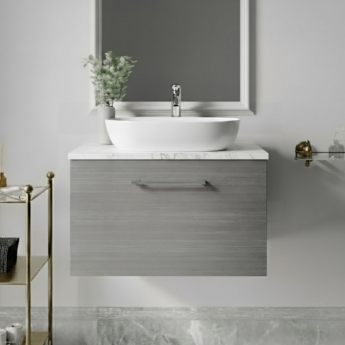 Nuie Arno Wall Hung 1-Drawer Vanity Unit with Carrera Marble Worktop 600mm Wide - Anthracite Woodgrain | Product Image