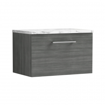 Nuie Arno Wall Hung 1-Drawer Vanity Unit with Carrera Marble Worktop 600mm Wide - Anthracite Woodgrain | Product Image