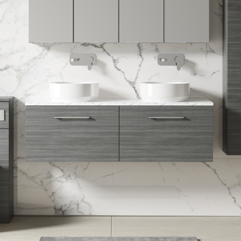 Nuie Arno Wall Hung 2-Drawer Vanity Unit with Carrera Marble Worktop 1200mm Wide - Anthracite Woodgrain | Product Image