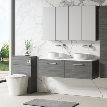 Nuie Arno Wall Hung 2-Drawer Vanity Unit with Carrera Marble Worktop 1200mm Wide - Anthracite Woodgrain | Product Image
