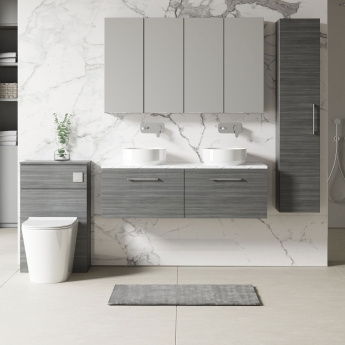 Nuie Arno Wall Hung 2-Drawer Vanity Unit with Carrera Marble Worktop 1200mm Wide - Anthracite Woodgrain | Product Image