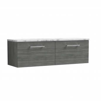 Nuie Arno Wall Hung 2-Drawer Vanity Unit with Carrera Marble Worktop 1200mm Wide - Anthracite Woodgrain | Product Image