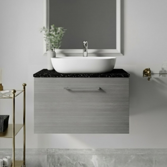 Nuie Arno Wall Hung 1-Drawer Vanity Unit with Sparkling Black Worktop 600mm Wide - Anthracite Woodgrain