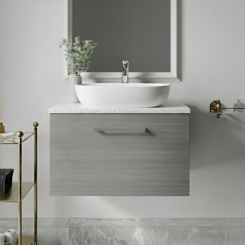 Nuie Arno Wall Hung 1-Drawer Vanity Unit with Sparkling White Worktop 600mm Wide - Anthracite Woodgrain