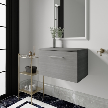 Nuie Arno Wall Hung 1-Drawer Vanity Unit with Worktop 600mm Wide - Anthracite Woodgrain