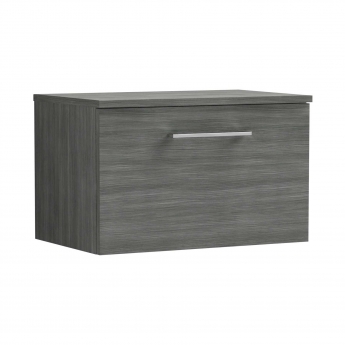 Nuie Arno Wall Hung 1-Drawer Vanity Unit with Worktop 600mm Wide - Anthracite Woodgrain
