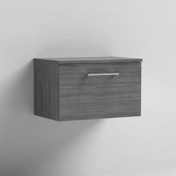 Arno Woodgrain 600mm 1-Drawer Wall Hung Vanity Unit with Countertop