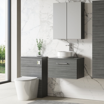Nuie Arno Wall Hung 1-Drawer Vanity Unit with Worktop 600mm Wide - Anthracite Woodgrain | Product Image