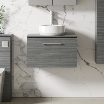 Arno Woodgrain 600mm 1-Drawer Wall Hung Vanity Unit with Countertop | Product Image