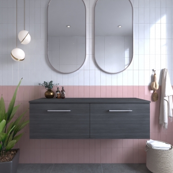 Nuie Arno Wall Hung 2-Drawer Vanity Unit with Worktop 1200mm Wide - Anthracite Woodgrain