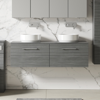 Arno Woodgrain Twin 1200mm 2-Drawer Wall Hung Vanity Unit with Countertop | Product Image