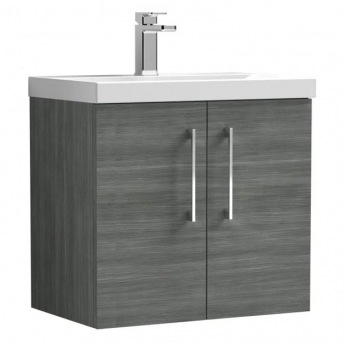 Nuie Arno Wall Hung 2-Door Vanity Unit with Basin-1 600mm Wide - Anthracite Woodgrain