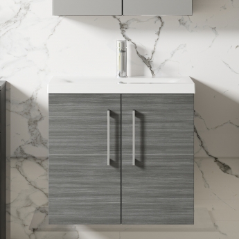 Nuie Arno Wall Hung 2-Door Vanity Unit with Basin-1 600mm Wide - Anthracite Woodgrain