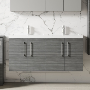 Arno Twin Woodgrain 1200mm 4-Door Wall Hung Vanity Unit | Product Image