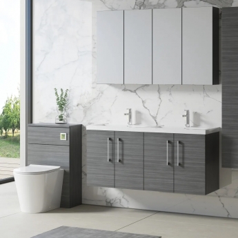 Nuie Arno Wall Hung 4-Door Vanity Unit with Double Polymarble Basin 1200mm Wide - Anthracite Woodgrain