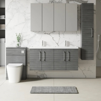 Nuie Arno Wall Hung 4-Door Vanity Unit with Double Polymarble Basin 1200mm Wide - Anthracite Woodgrain