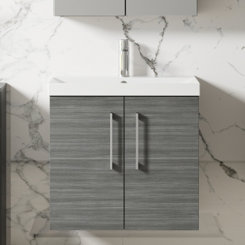 Nuie Arno Wall Hung 2-Door Vanity Unit with Basin-3 600mm Wide - Anthracite Woodgrain