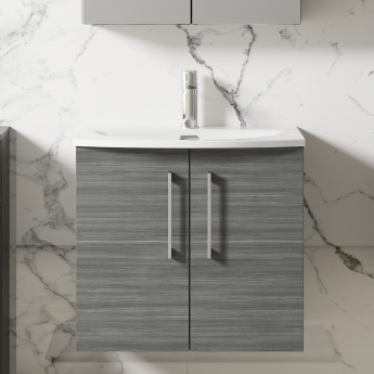 Nuie Arno Wall Hung 2-Door Vanity Unit with Basin-4 600mm Wide - Anthracite Woodgrain