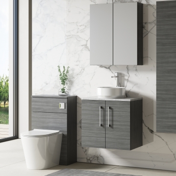 Nuie Arno Wall Hung 2-Door Vanity Unit with Bellato Grey Worktop 600mm Wide - Anthracite Woodgrain