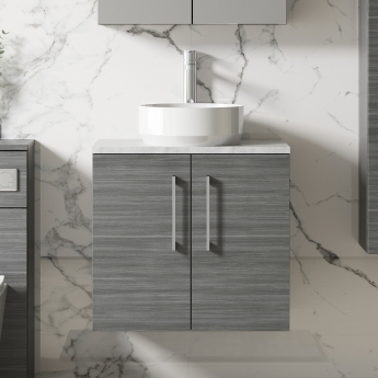 Nuie Arno Wall Hung 2-Door Vanity Unit with Bellato Grey Worktop 600mm Wide - Anthracite Woodgrain