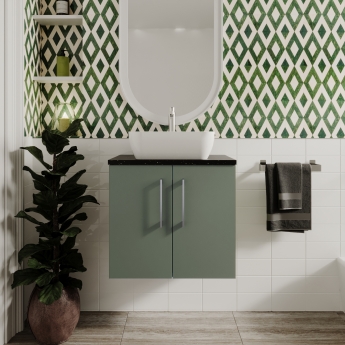 Nuie Arno Wall Hung 2-Door Vanity Unit with Bellato Grey Worktop 600mm Wide - Satin Green