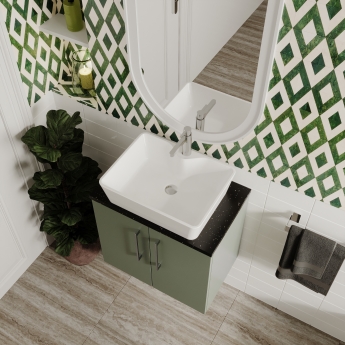 Nuie Arno Wall Hung 2-Door Vanity Unit with Bellato Grey Worktop 600mm Wide - Satin Green