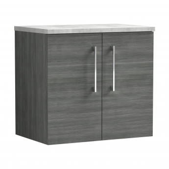 Nuie Arno Wall Hung 2-Door Vanity Unit with Bellato Grey Worktop 600mm Wide - Anthracite Woodgrain