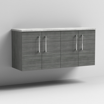 Nuie Arno Wall Hung 4-Door Vanity Unit with Bellato Grey Worktop 1200mm Wide - Anthracite Woodgrain | Product Image
