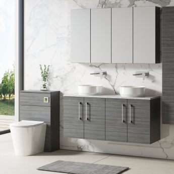 Nuie Arno Wall Hung 4-Door Vanity Unit with Bellato Grey Worktop 1200mm Wide - Anthracite Woodgrain | Product Image
