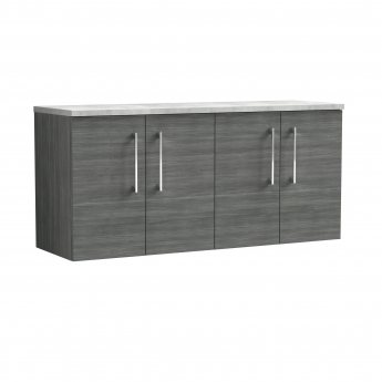 Nuie Arno Wall Hung 4-Door Vanity Unit with Bellato Grey Worktop 1200mm Wide - Anthracite Woodgrain | Product Image