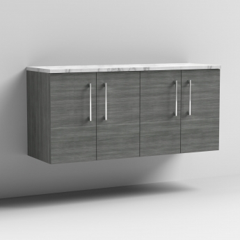 Nuie Arno Wall Hung 4-Door Vanity Unit with Carrera Marble Worktop 1200mm Wide - Anthracite Woodgrain | Product Image