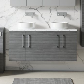 Nuie Arno Wall Hung 4-Door Vanity Unit with Carrera Marble Worktop 1200mm Wide - Anthracite Woodgrain | Product Image